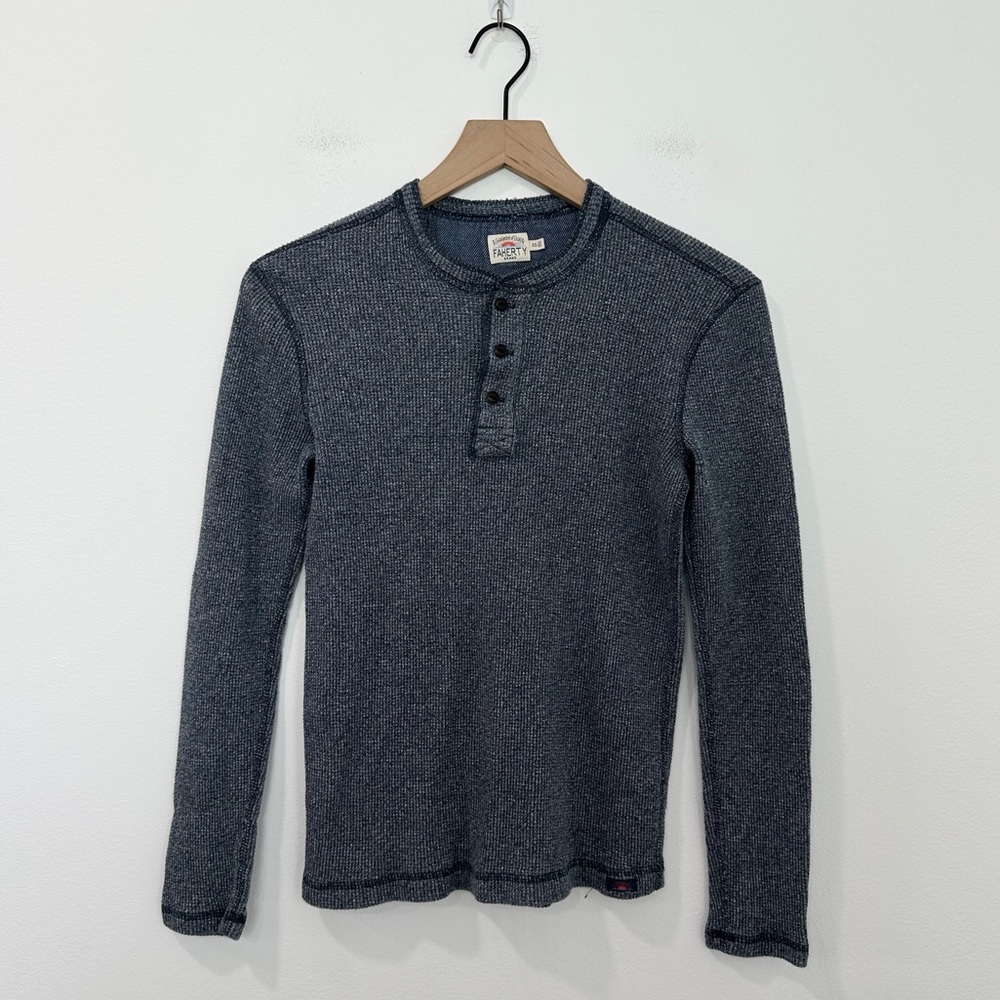 Faherty Thermal Henley Shirt Mens Blue Long Sleeve Crewneck size XS